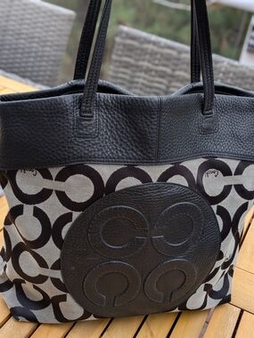 Coach Signature Canvas Tote in Black and Cream